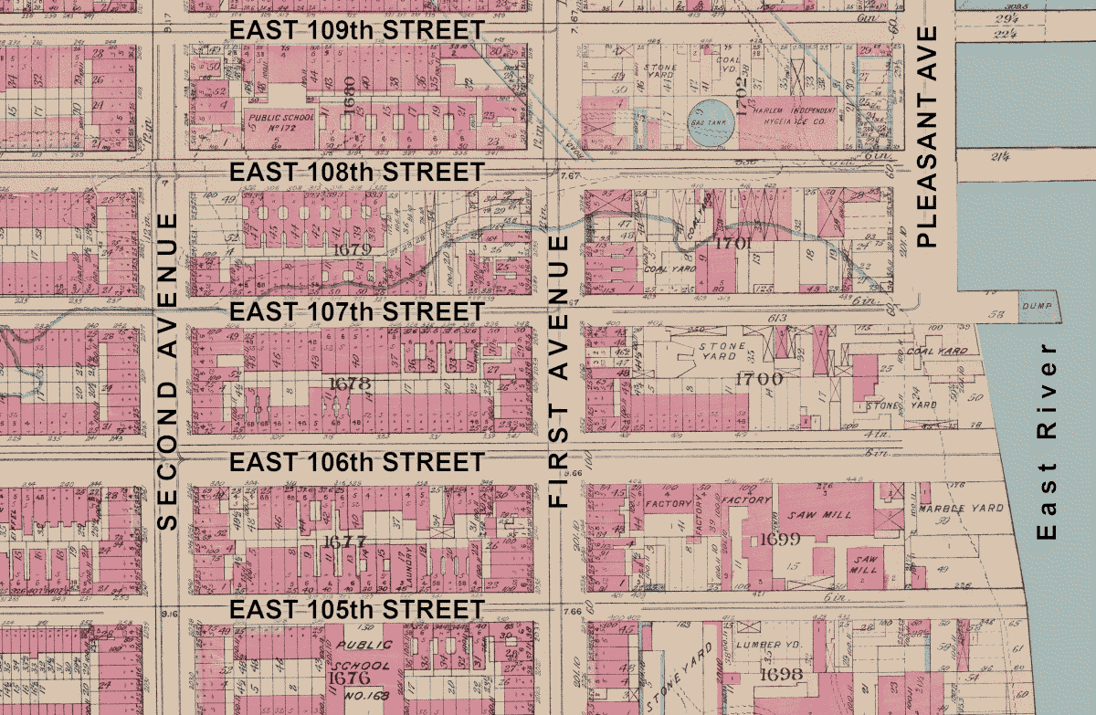 1911 map of portion of East Harlem