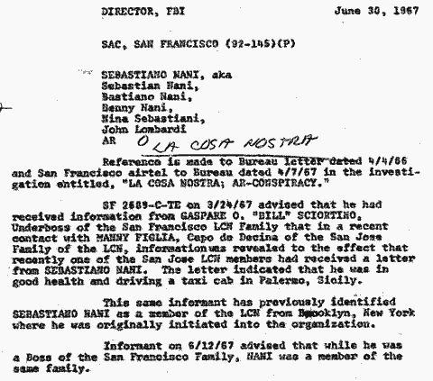 FBI report of June 30, 1967