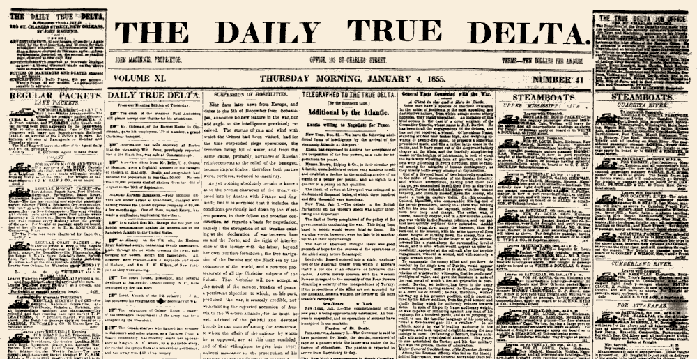 Jan. 4, 1855, issue of True Delta